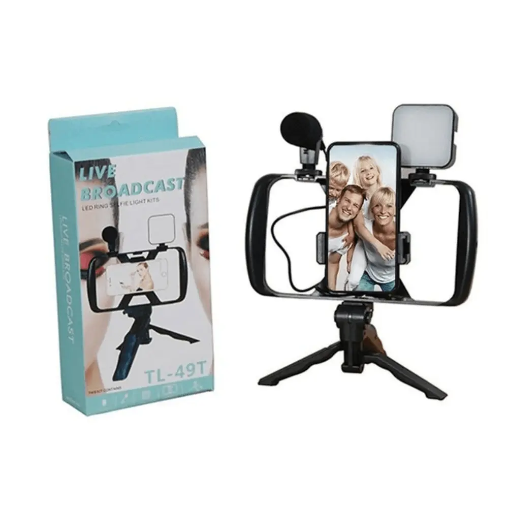 Kit de Grabación Vlogger Mini Tripode Micrófono Control Luz Led 