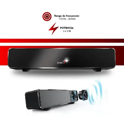 PARLANTE GENIUS SOUND BAR 100 MINI 6W 3.5MM USB NEGRO